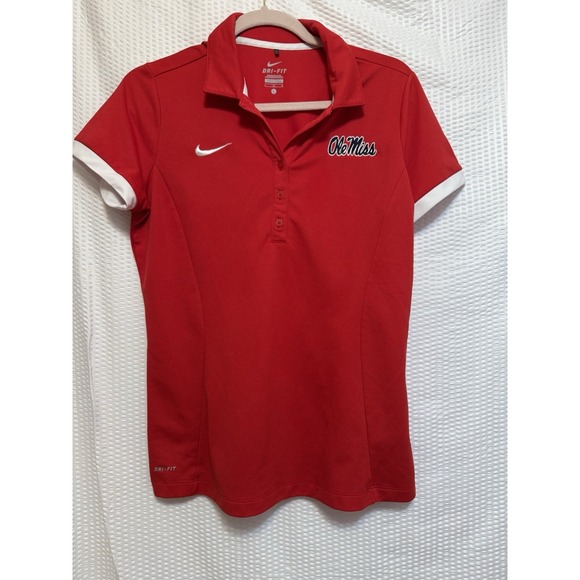 Woman's Ole Miss Nike Dri-Fit Shirt, Red With White Trim,‎ See Dimensions - Picture 1 of 6